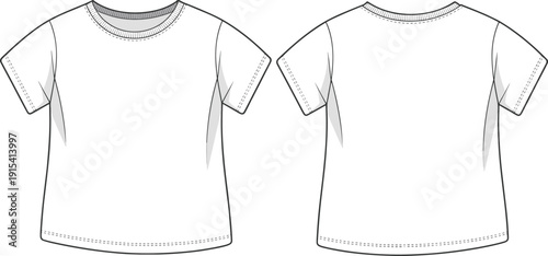 White t shirt front and back view with stitching details