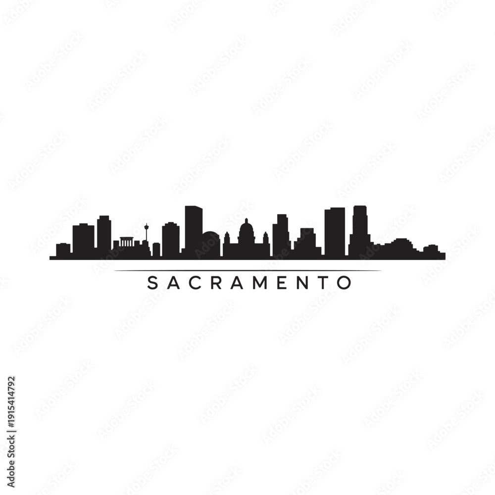 Obraz premium Sacramento skyline silhouette illustration with the city name displayed below