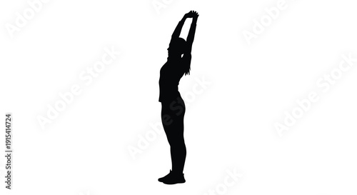 A solitary figure stretches upwards in a dynamic pose against a stark white background forming a striking silhouette