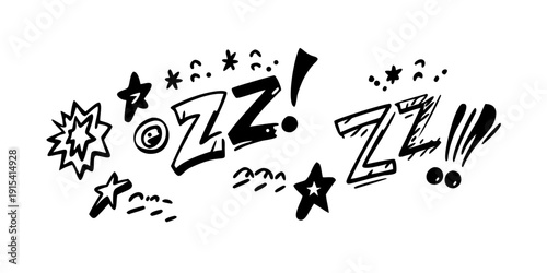 A whimsical illustration of sleepy z's surrounded by stars and musical notes Vector