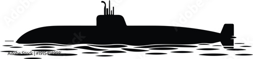 Minimalist black submarine underwater silhouette vector icon