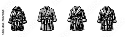 Bathrobe flat vector icons. Comfort bathrobe silhouettes