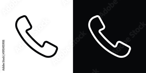 Telephone handset vector icon set. Modern black and white call symbols for support and contact. Clean minimalist graphics representing voice communication, customer service, and telephony.