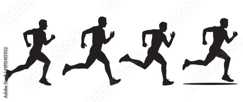 Four silhouettes of men running, marathon or athletic race concept
