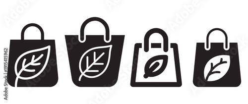 Eco-friendly shopping bags with leaf icon, vector illustration, green business concept