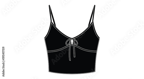 A minimalist black camisole top is presented as a striking visual representation rendered as a silhouette high quality