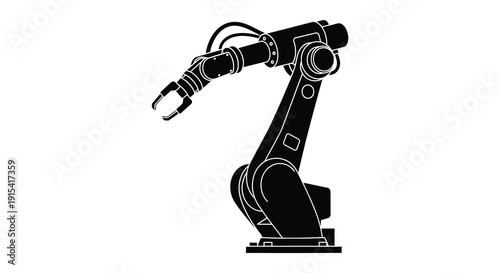 A striking black silhouette depicts a modern industrial robotic arm poised for precision work silhouette high quality professional