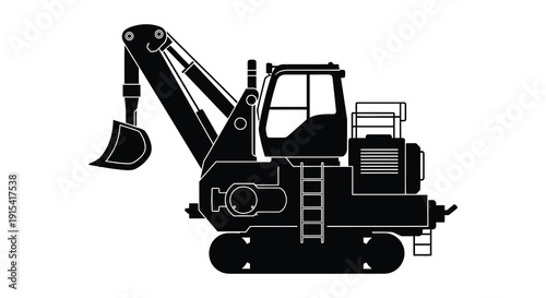 A stark black silhouette of a heavy duty excavator showcasing its powerful build and mechanical design silhouette high quality