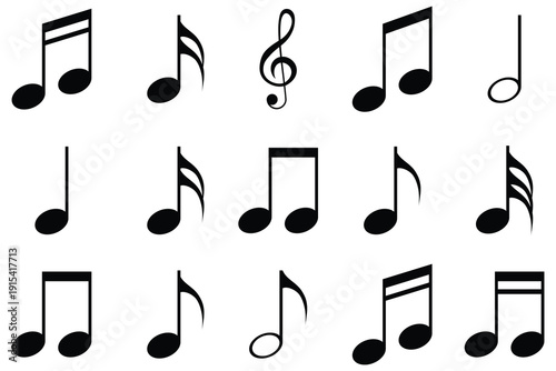 Music note. Set of Musical Notes and Clef Symbols. Simple Music Icon Vector Illustration. Educational list with musical notes isolated on white background.