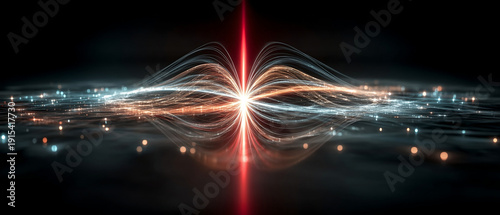 Digital abstract art with glowing light lines and pulse effect, creating dynamic and innovative energy flow in dark space