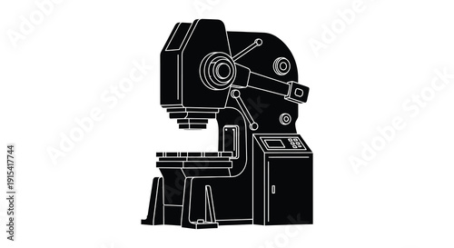 A detailed illustration of an industrial milling machine rendered in a stark black style silhouette high quality professional