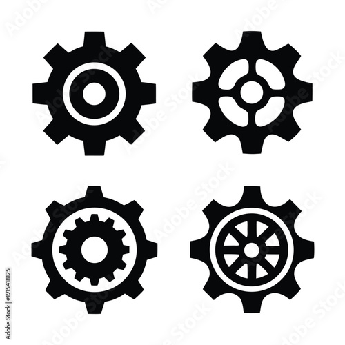 Four black and white gear with different internal mechanical industrial 1