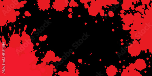 Abstract red splatters and drops on a black background