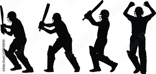 Cricket Players Silhouettes Playing Batting on Field