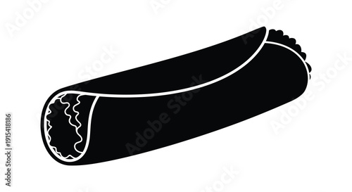 A minimalist depiction of a rolled up rug or carpet presented in a striking black silhouette high quality professional