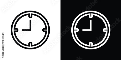 Minimalist wall clock vector icon set. Black and white time symbols with clean hour markers. Modern flat design for scheduling, deadlines, and time management application interface graphics.