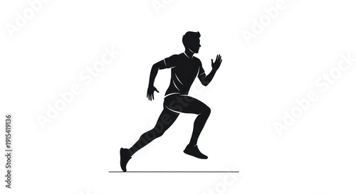 Silhouette illustration of a man running, depicting fitness, sport and healthy lifestyle on a white background.