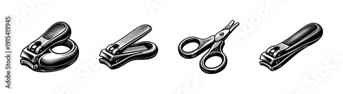 Nail care flat vector icons set. manicure and grooming tools collection