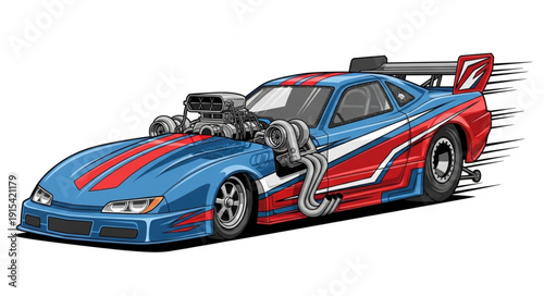 Blue Racing Car with Red Stripes.