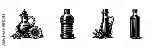 Oil bottles set. Oil vector icons