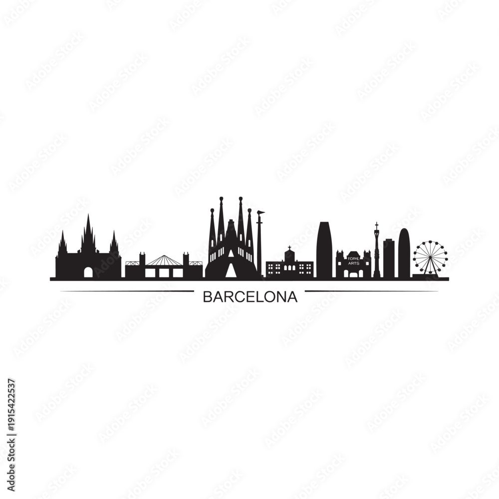 Fototapeta premium Barcelona skyline silhouette with prominent sagrada familia and ferris wheel