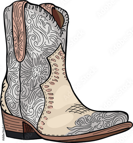 Women's fancy cowboy boot illustration in vector