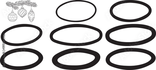 Oval and Ellipse Outline Frames Set with Different Stroke Weights on White