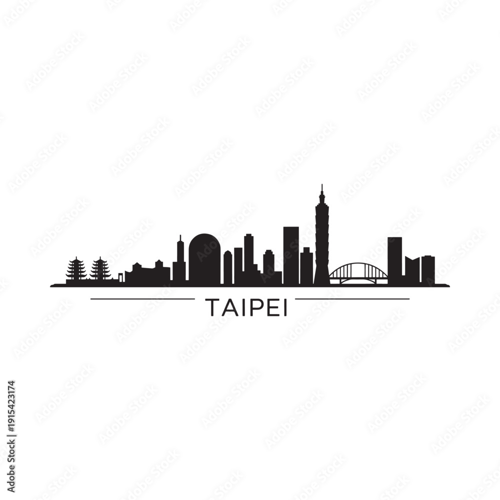 Obraz premium Minimalist silhouette of taipei s skyline with the city s name displayed below