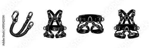 Climbing gear icons set.