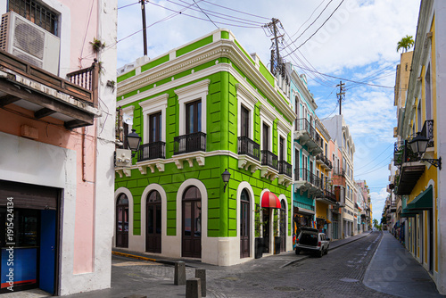 Brightly colored colonial houses in Old San Juan, Puerto Rico