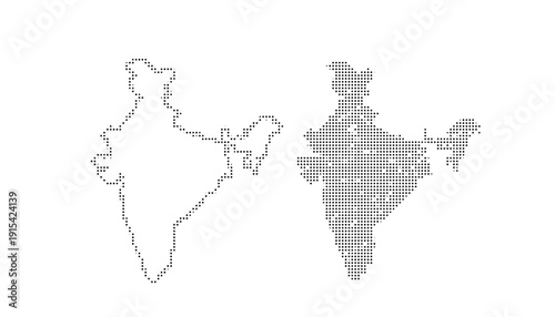 A black and white illustration of india and a dotted map
