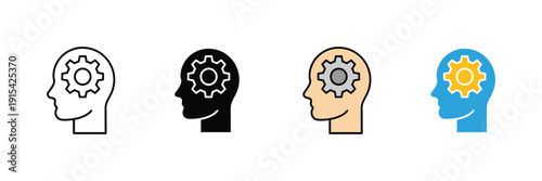 Human head with gear icon vector. Mental process symbol for brain thinking, artificial intelligence, strategic idea, and psychological mind set. Vector Illustration.