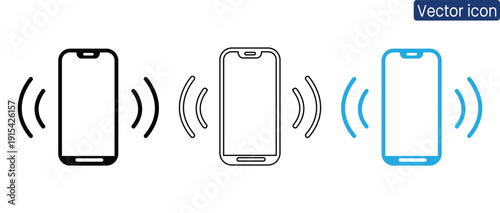 Versatile smartphone icons in black, gray, and blue with signal waves, perfect for illustrating communication, technology, or connectivity concepts