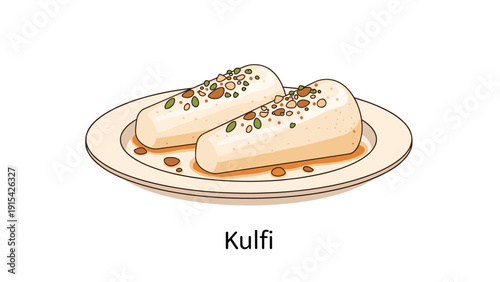 Traditional Indian Kulfi dessert served on a plate and topped with crushed pistachios and almonds for a delicious sweet treat.