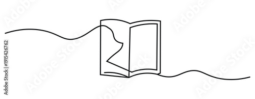 Continuous one line drawing of an open book or magazine minimalist vector illustration