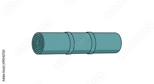 Blue rolled yoga mat illustration on white background for fitness and exercise.