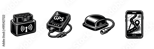 Flat vector icons set: gps and navigation devices for technology and map interface
