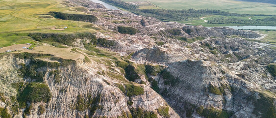 Aerial view of Horsethief Canyon in Alberta, Canada