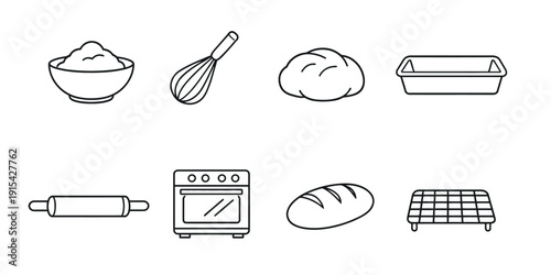 icons of bread preparation ingredients and tools