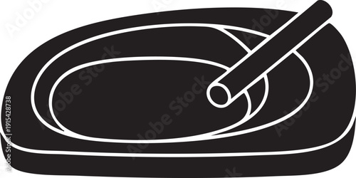 Black and white illustration of an ink stone with a brush