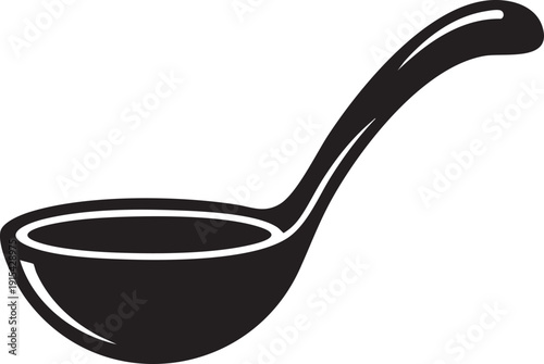 Simple black silhouette of a large serving ladle with a deep bowl