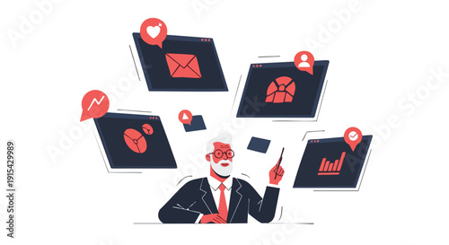 Experienced Business Leader Explaining Comprehensive Digital Marketing Strategy and Performance Analytics for Growth