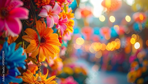 Close up of colorful floral decorations during Balayong Festival celebrations in Puerto Princesa City Philippines