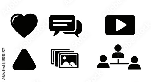 Social Media Communication and Multimedia Solid Icons Set Isolated White Background