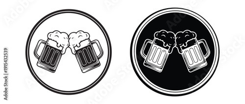 Two beer mugs clinking together in circular icons with different backgrounds