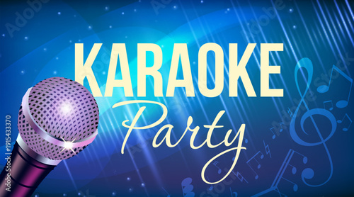 Karaoke Night Music Event Banner with Microphone and Light Rays