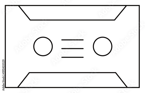Simple black and white line art illustration of a vintage analog cassette tape