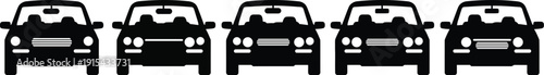 Five Black Luxury Car Silhouette Icons Set Sedan Vector Design
