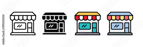 Shop storefront icon vector. Retail store symbol for local business, e-commerce marketplace, boutique shop, and commercial building set. Vector Illustration.