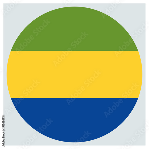Flag-inspired circle divided into three horizontal colored bands of green, yellow, and blue
